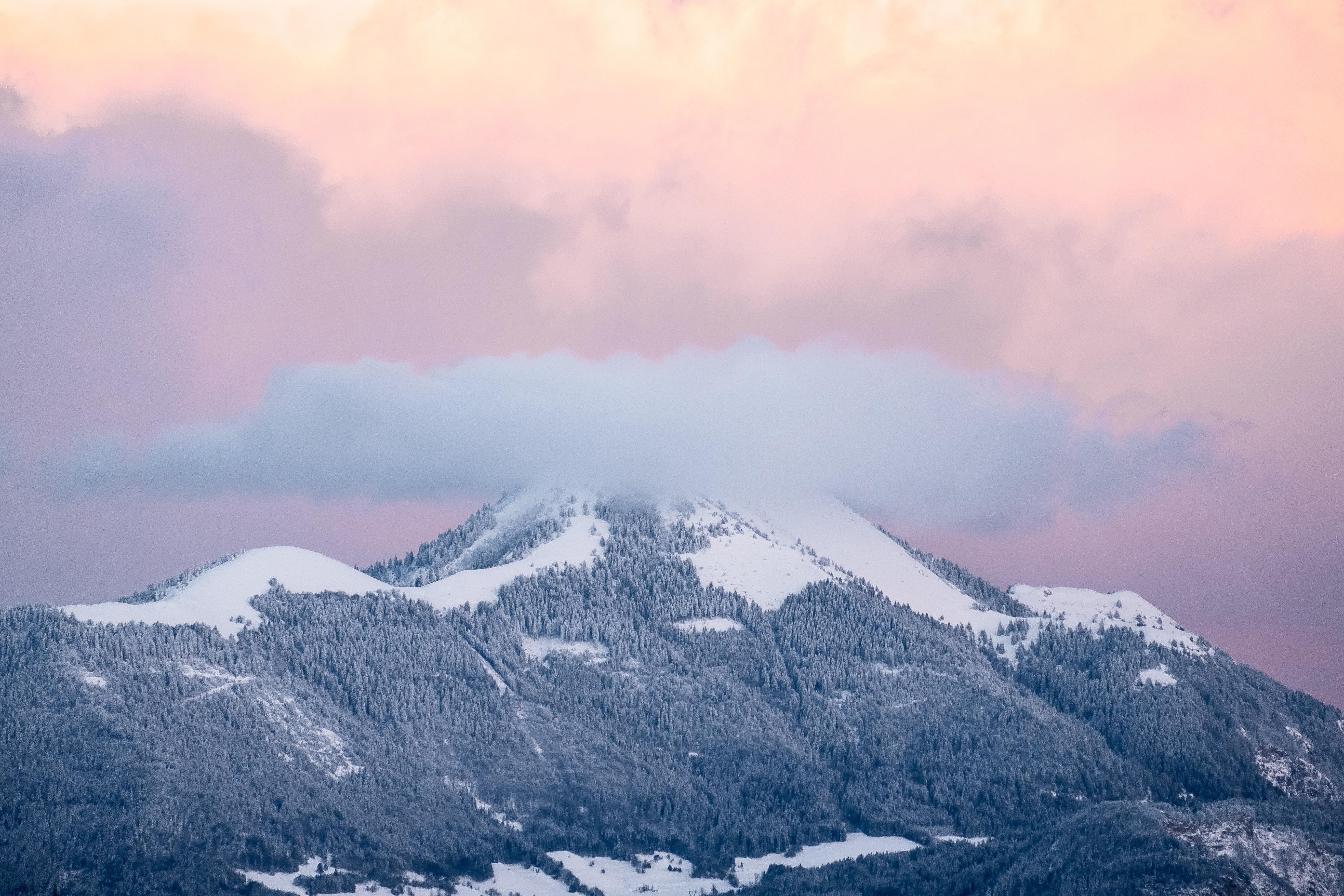 5275x3517 winter, pastel, season, outdoor, summit, cloud, pink, clear, mountain, Creative Commons image, alp, rock, snowcap, sky, altitude, forest, hiking, resort, snow, tree, mountaineering Gallery HD Wallpaper