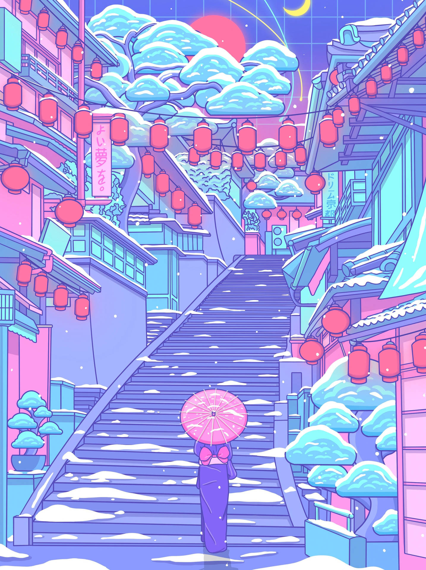Download Pastel Japanese Aesthetic Winter Light Festival Wallpaper