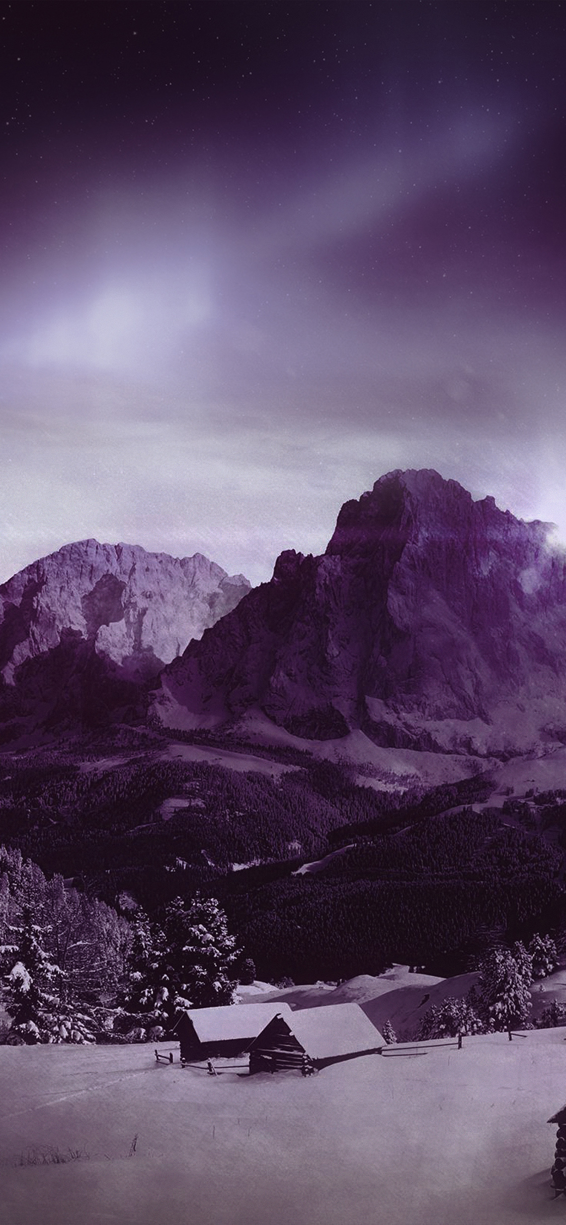 iPhone X wallpaper. night sky mountain snow winter aurora purple