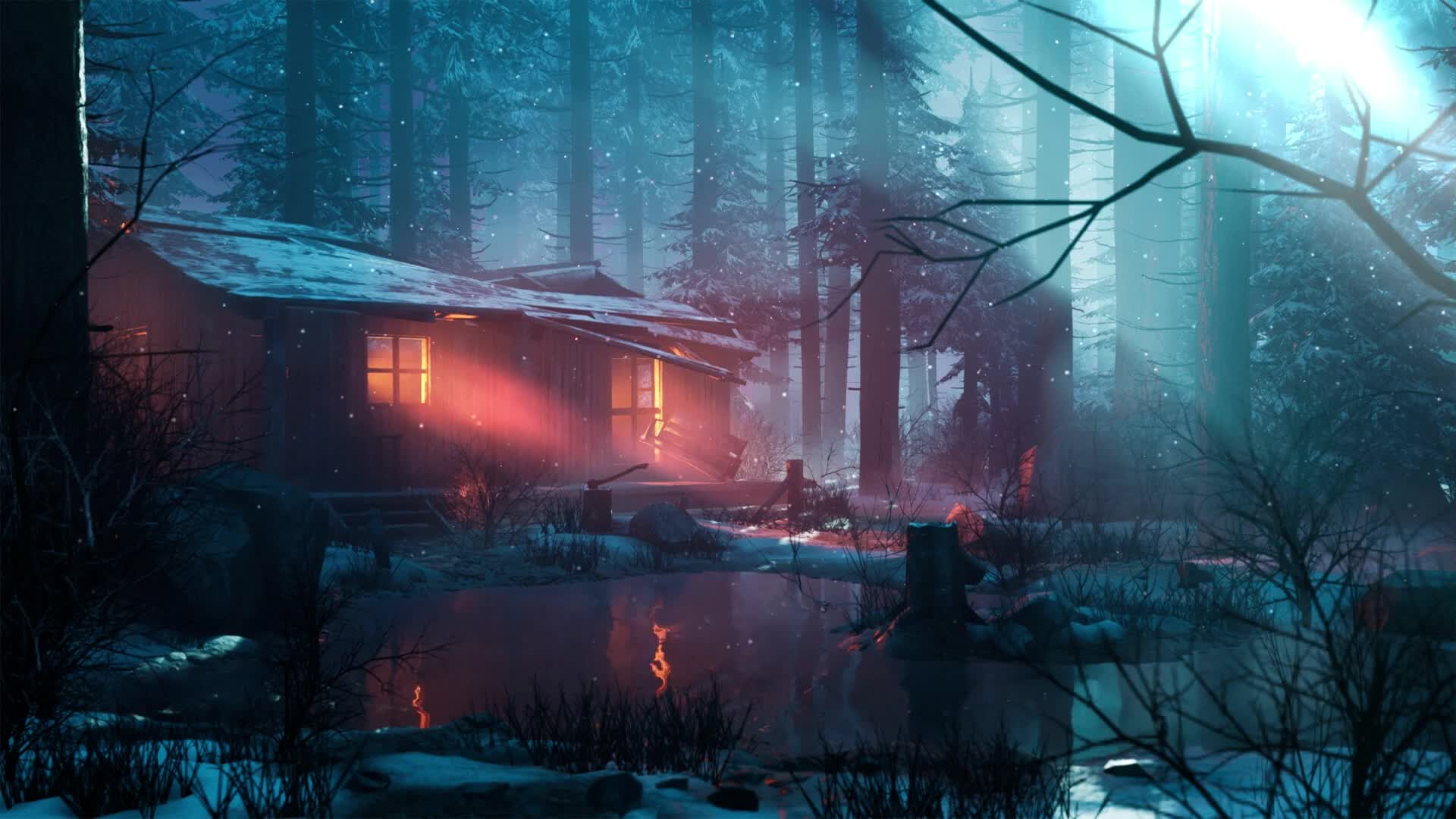 Fabulous Winter Cabin in The Forest Desktop Desktop Wallpaper
