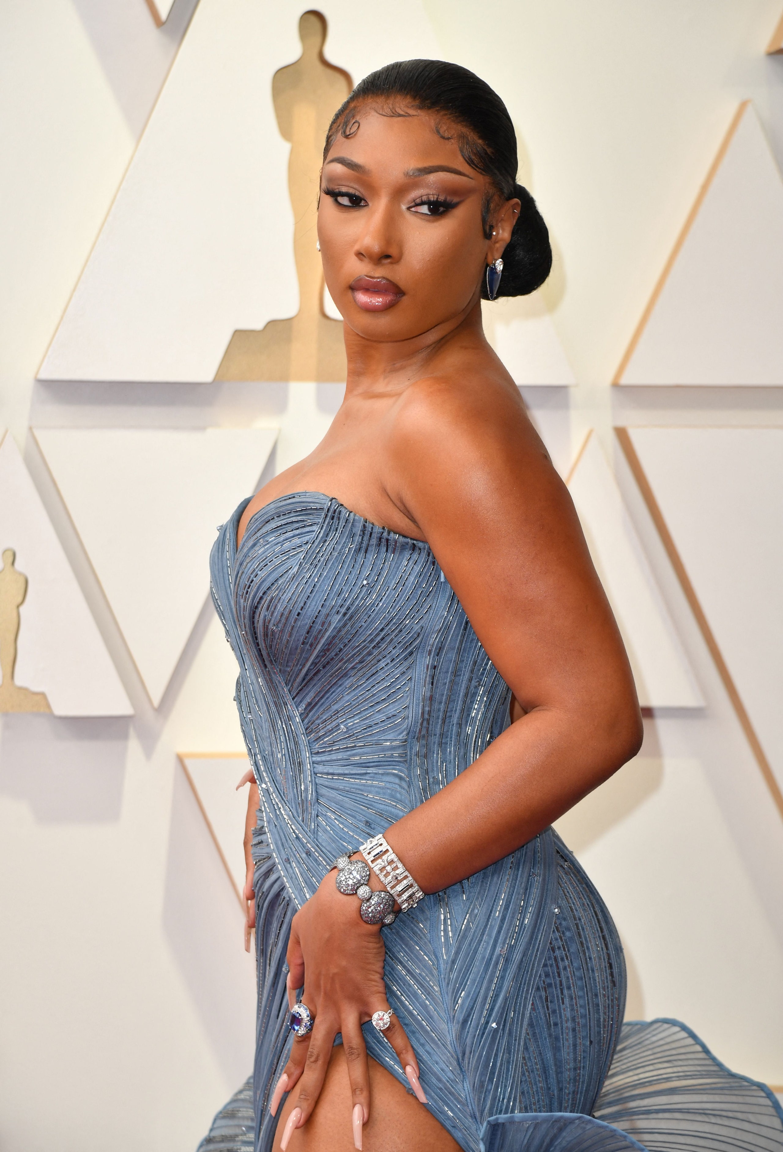 Megan Thee Stallion Makes Her Oscars Red Carpet Debut In A Sparkling Blue Mermaid Gown—See Pics