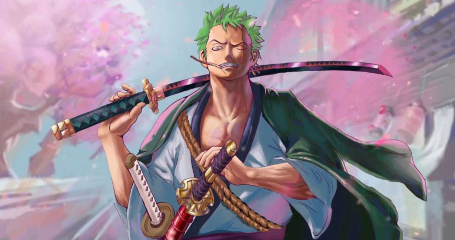 Wallpaper, Roronoa Zoro, One Piece, anime boys, fan art, sword, green hair 1514x800