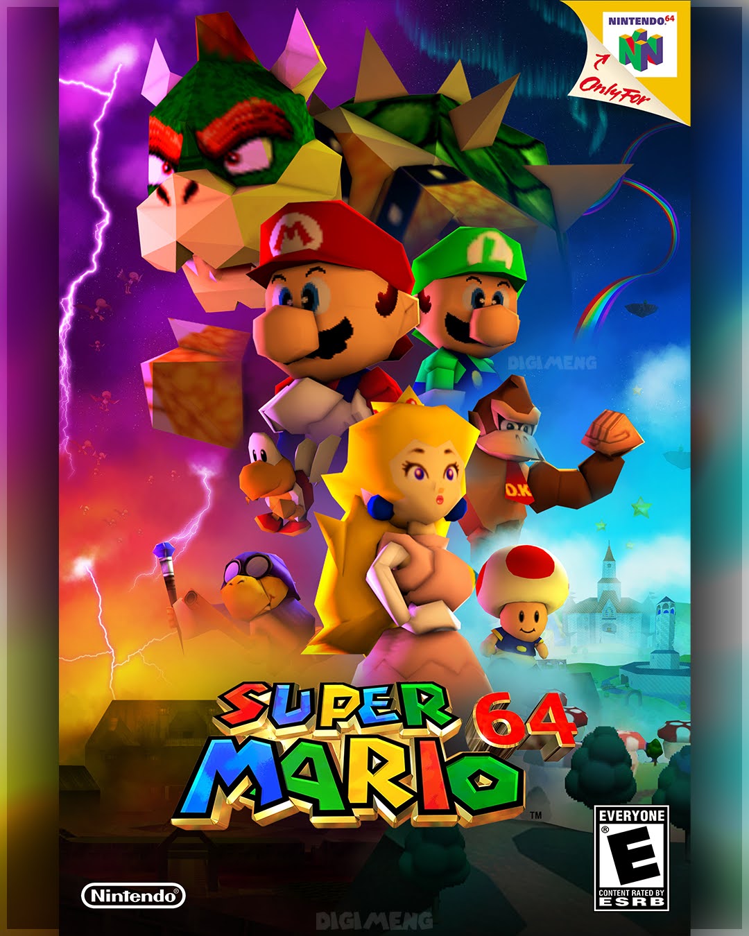 A modern Super Mario 64 cover in style of theatrical poster of the upcoming movie. The Super Mario Bros. Movie (2023 Film)