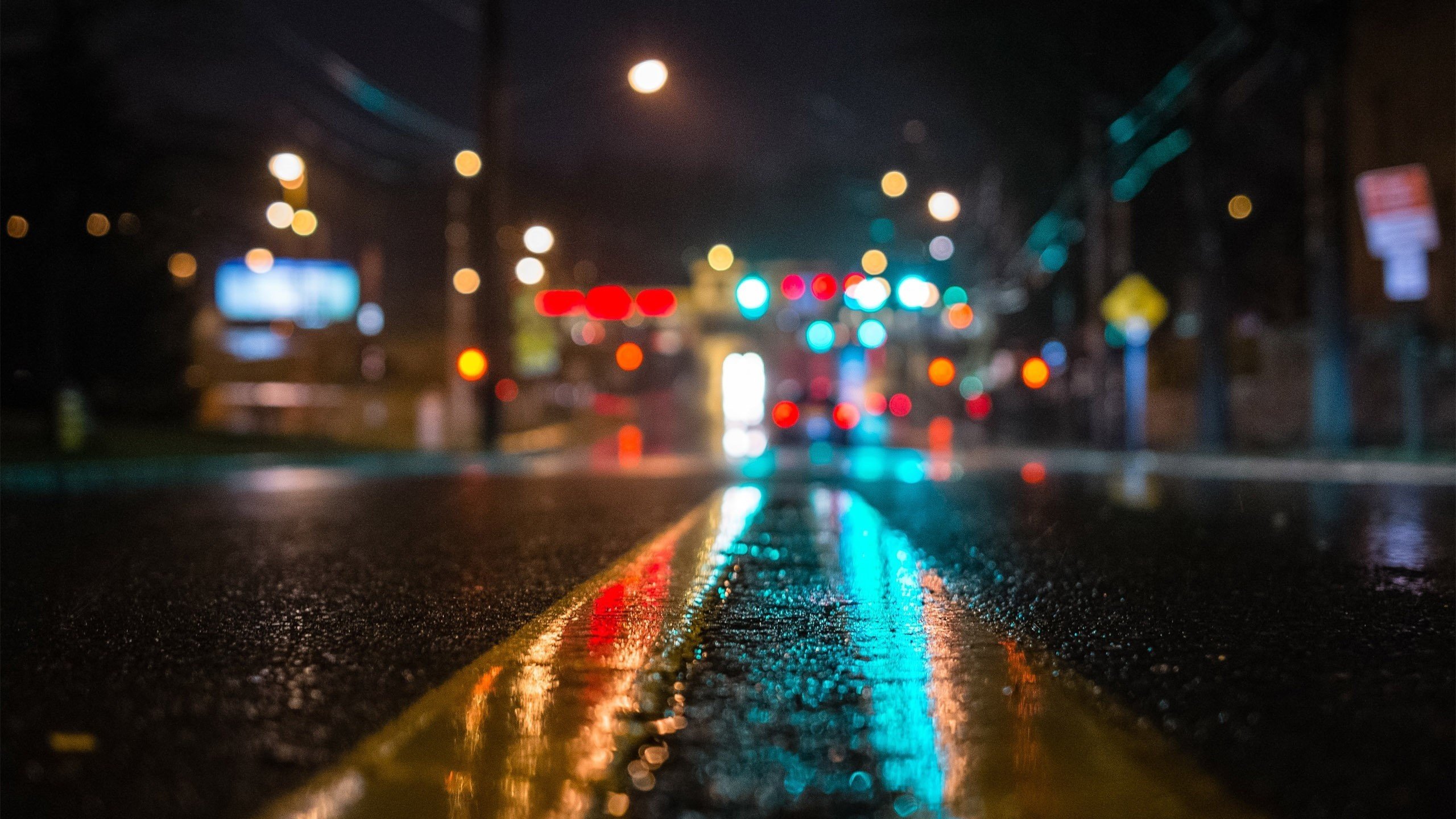 street, Urban, Lights, Wet, Blurred, Reflection Wallpaper HD / Desktop and Mobile Background