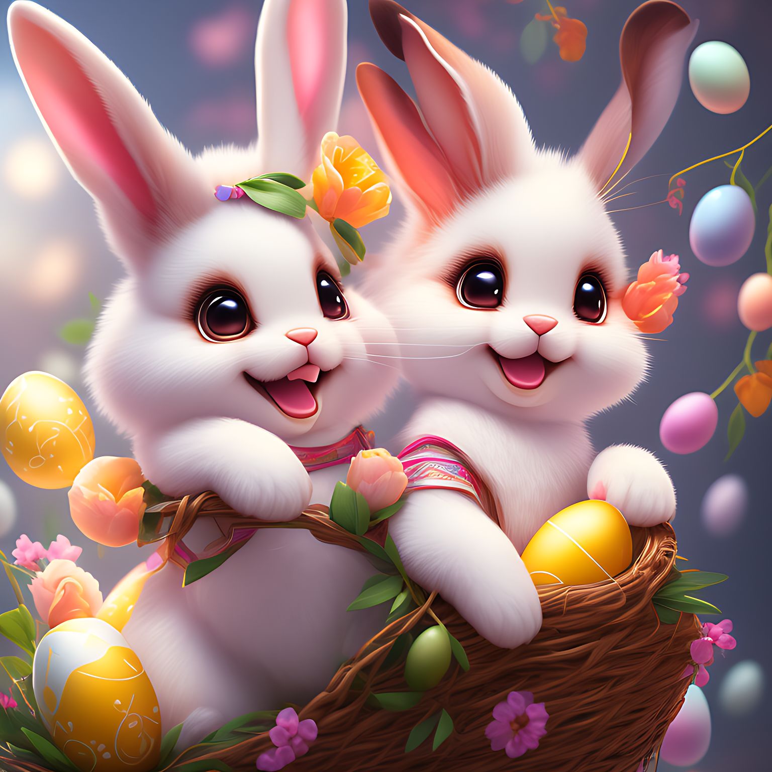 Christal: Smiling Bunny cute cartoon rabbit with easter eggs, dimantion 8* spring