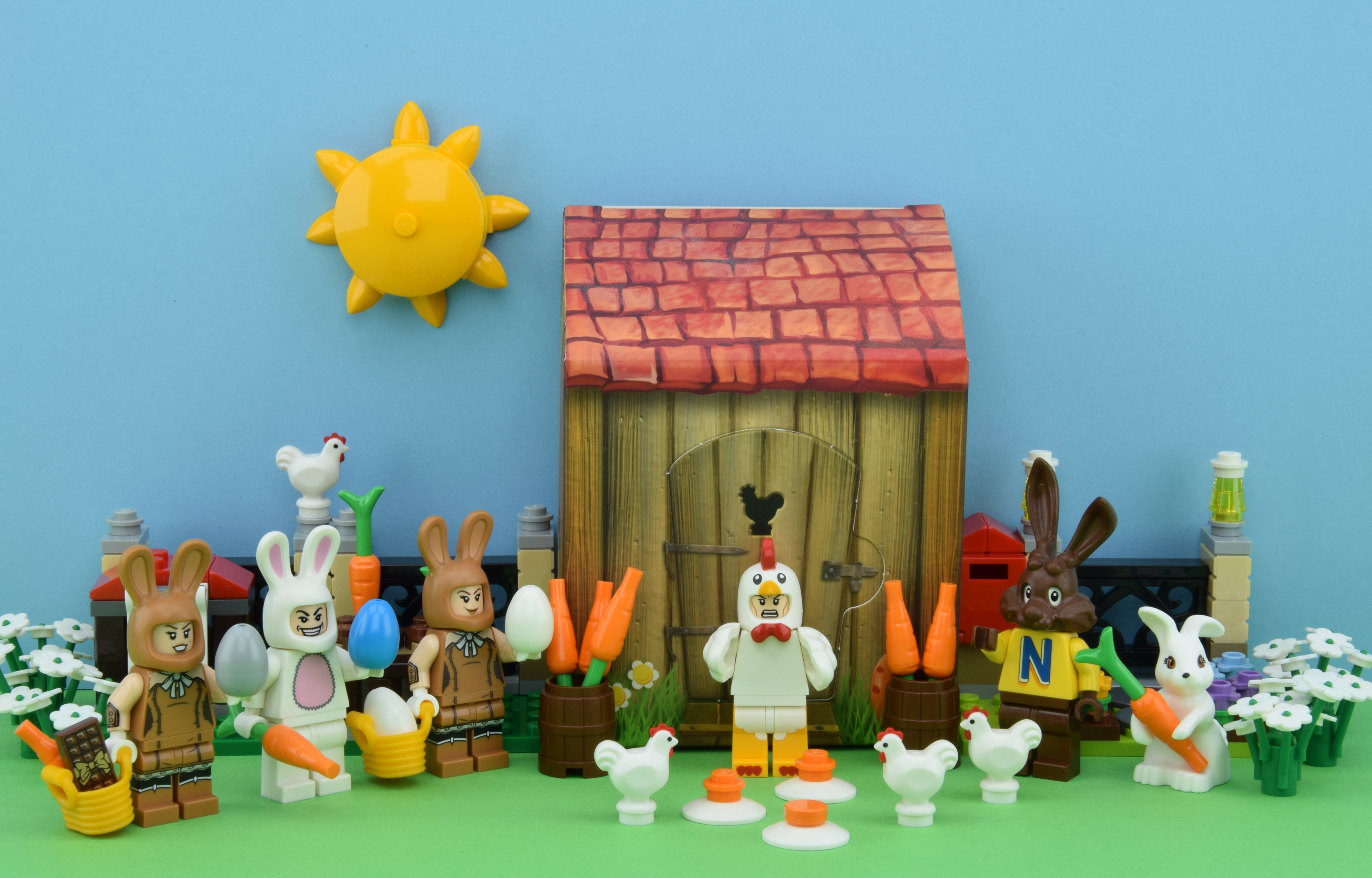 Wallpaper, eggs, bricks, house, LEGO, Toy, Chicken, Hoth, Easter, carrot, play, rabbit, egg, minifigs, minifigures, legography, minifigure, bunny, minifig, minifigurine, minifigurines, nesquik 5473x3501
