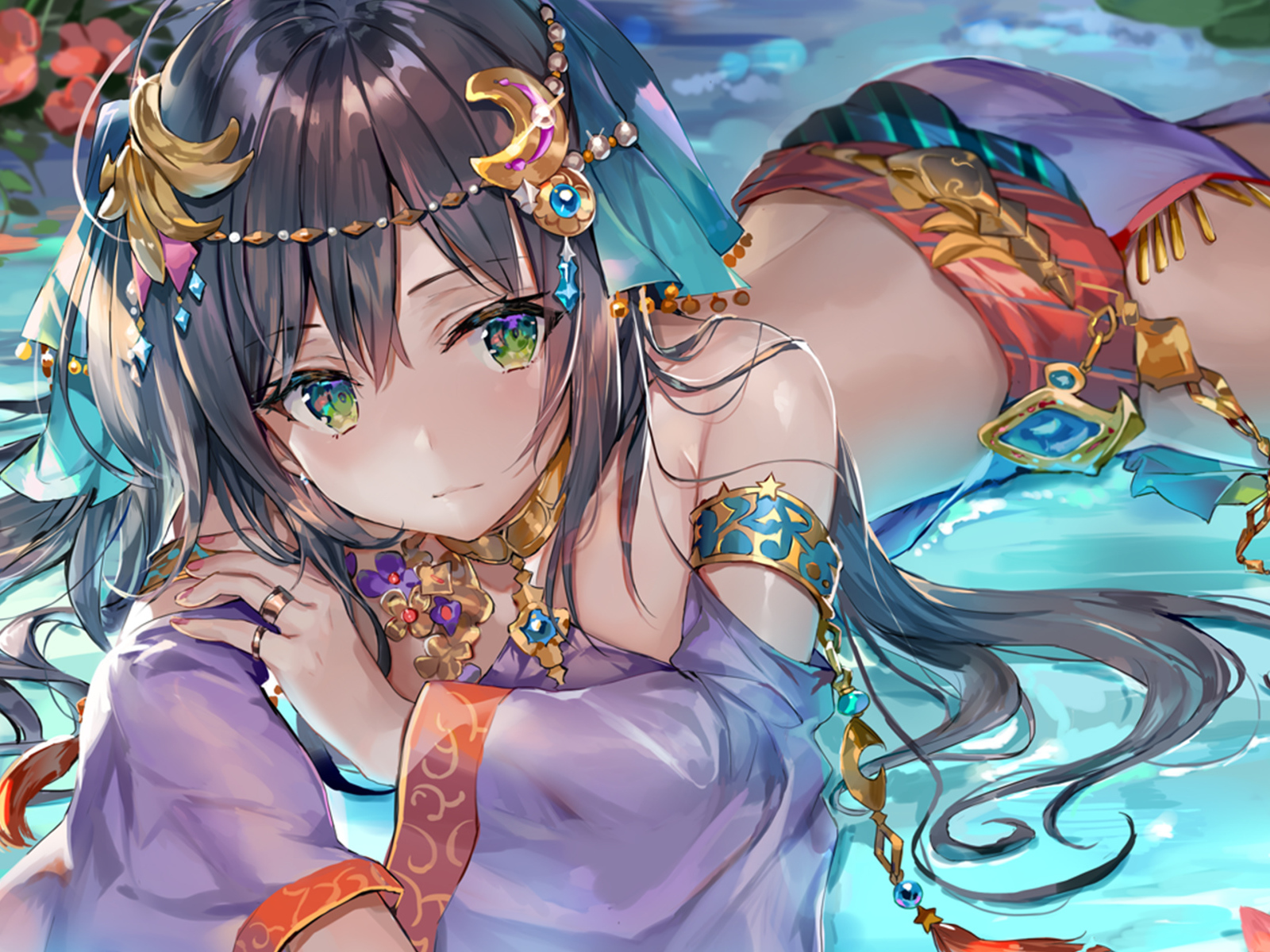 Beautiful anime girl with decorations on the body Desktop wallpaper 1600x1200