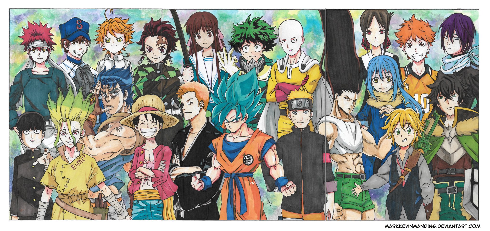 kevintoanyone took quite a while to finish. It's always about the bigger picture. #anime #manga #art #artph #goku #ichigo #luffy # naruto #gon #meliodas #shieldhero #jojo #drstone #MobPsycho100 #soma #DiamondnoAce #