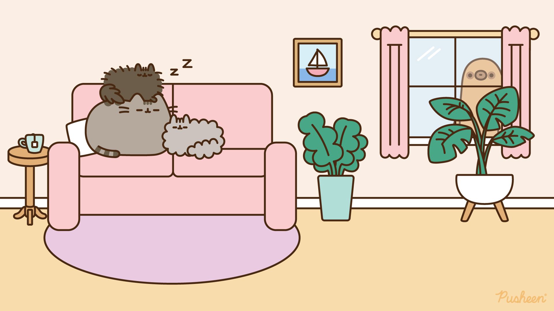 Pusheen Zoom Background. Cat background, Cute laptop wallpaper, Cute background