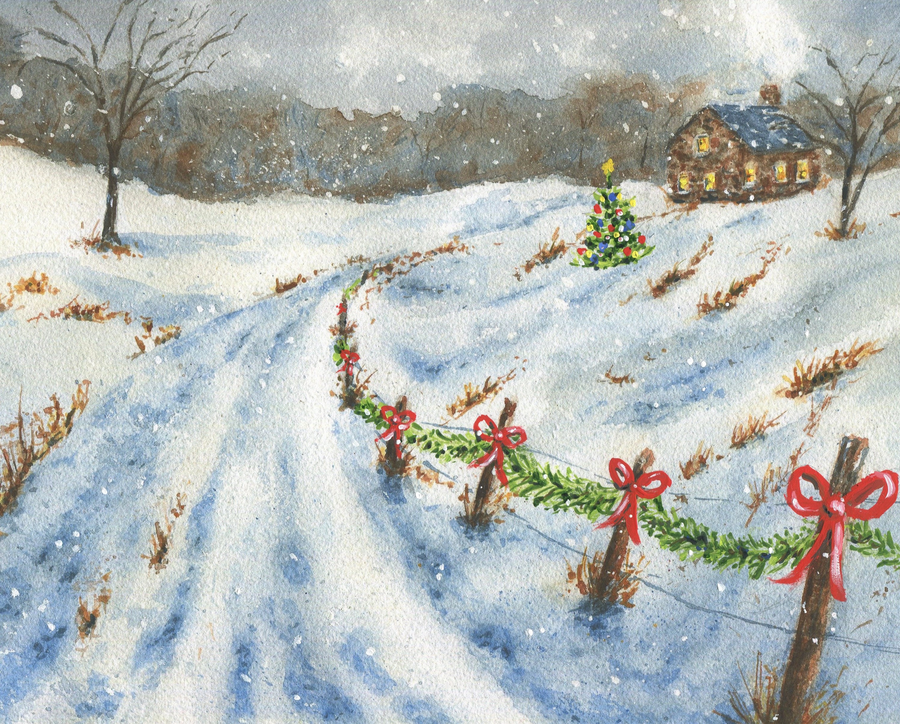 Christmas Snowy Painting Cozy Christmas Art Holiday Wall Decor