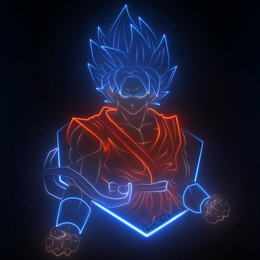 Super Saiyan God Blue Goku Neon Illustration