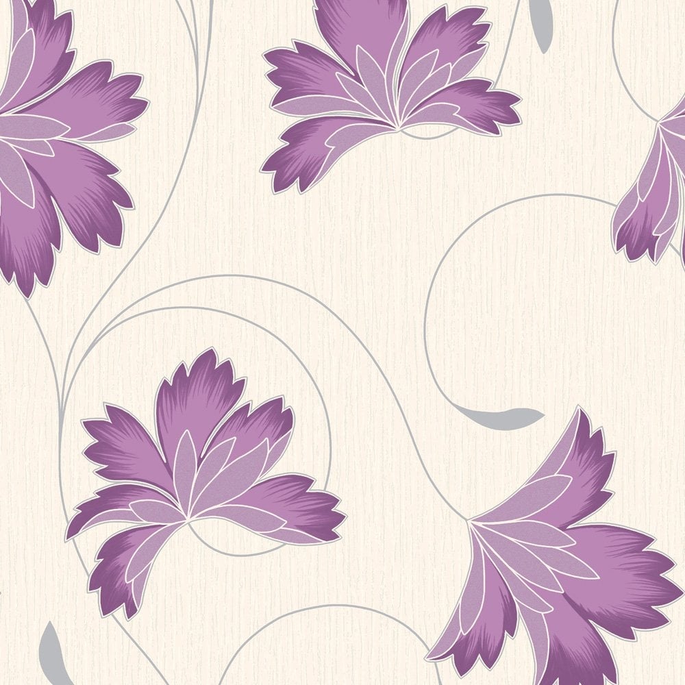 Buy Crown Flourish Wallpaper Plum Purple / Cream