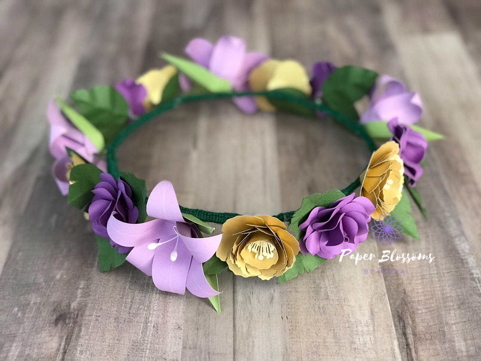 Purple and Gold Paper Flower Crown