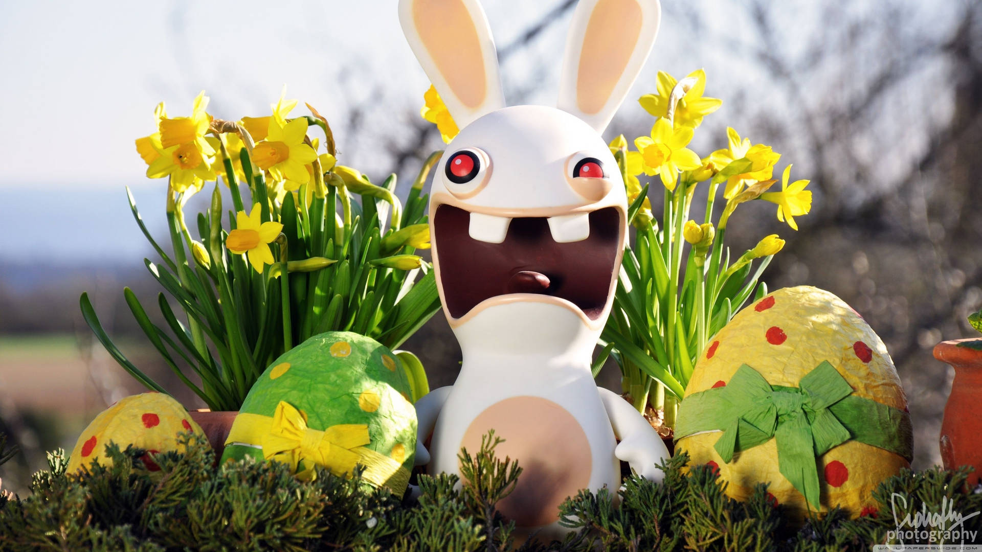Download Colorful Easter Eggs With Rayman Rabbid Wallpaper