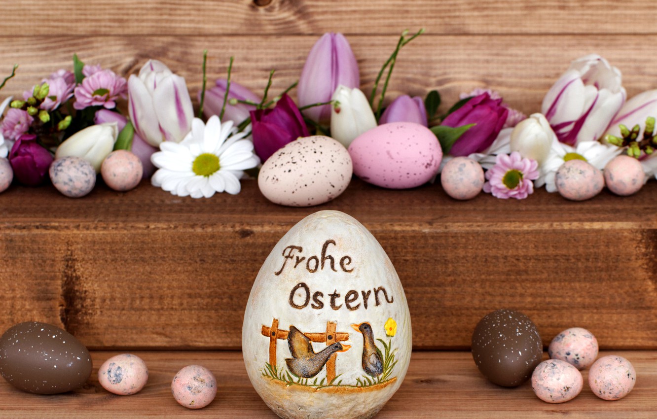 Wallpaper flowers, holiday, Board, eggs, Easter, tulips, Easter, eggs image for desktop, section праздники