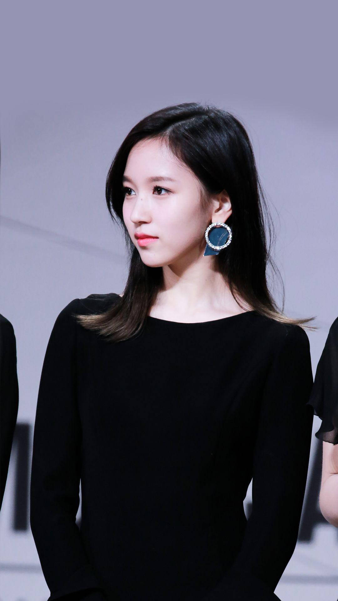 Download Twice Member Mina In Black Dress Wallpaper