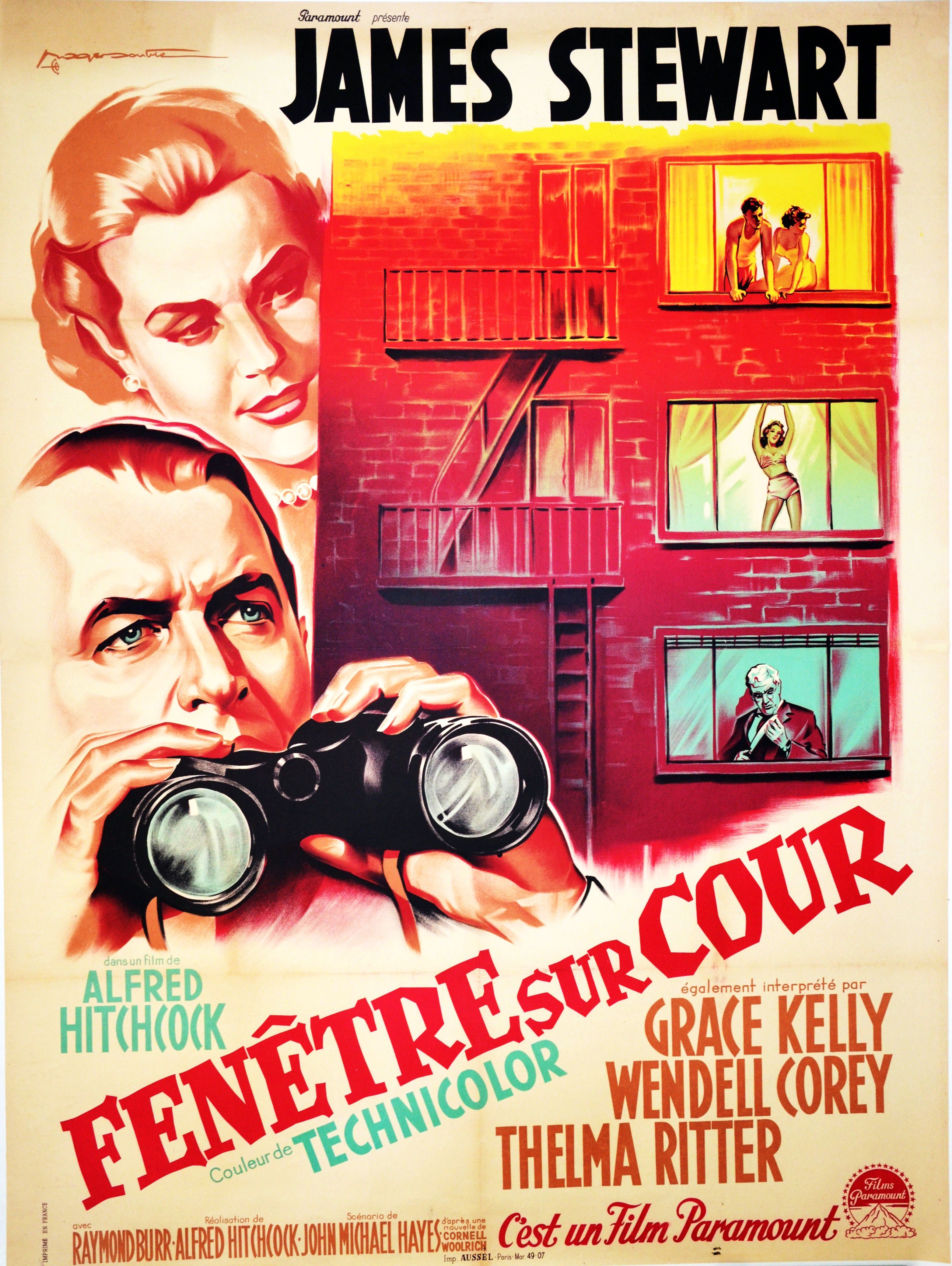 Rear Window, French movie poster, 1954. Movie posters, Alfred hitchcock movies, Hitchcock