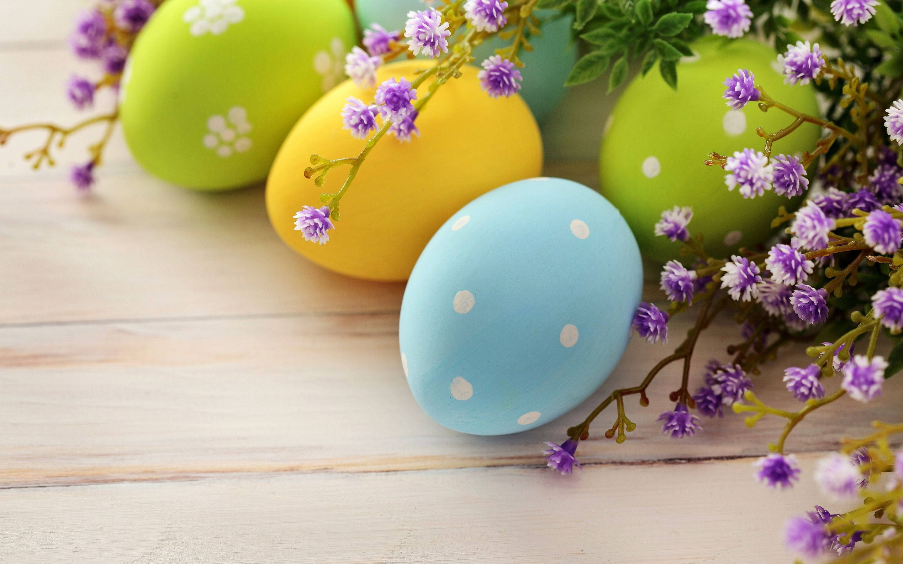 Download Aesthetic Easter Eggs And Purple Flowers Wallpaper