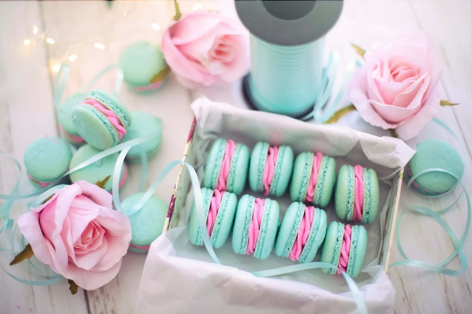 Download Teal Pastel Easter Macaroons Wallpaper