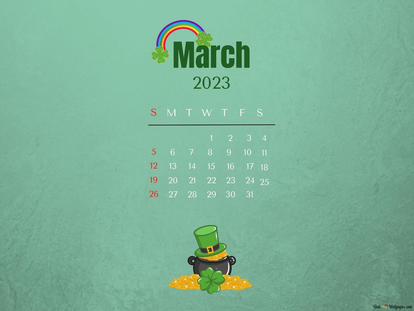 March 2023 Calendar, Saint Patrick's Day themed HD wallpaper download