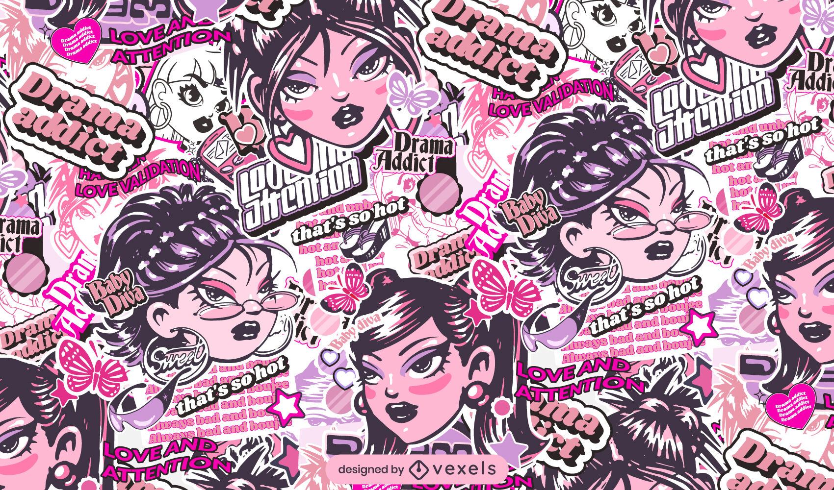 Y2k Girls Fashion Pattern Design Vector