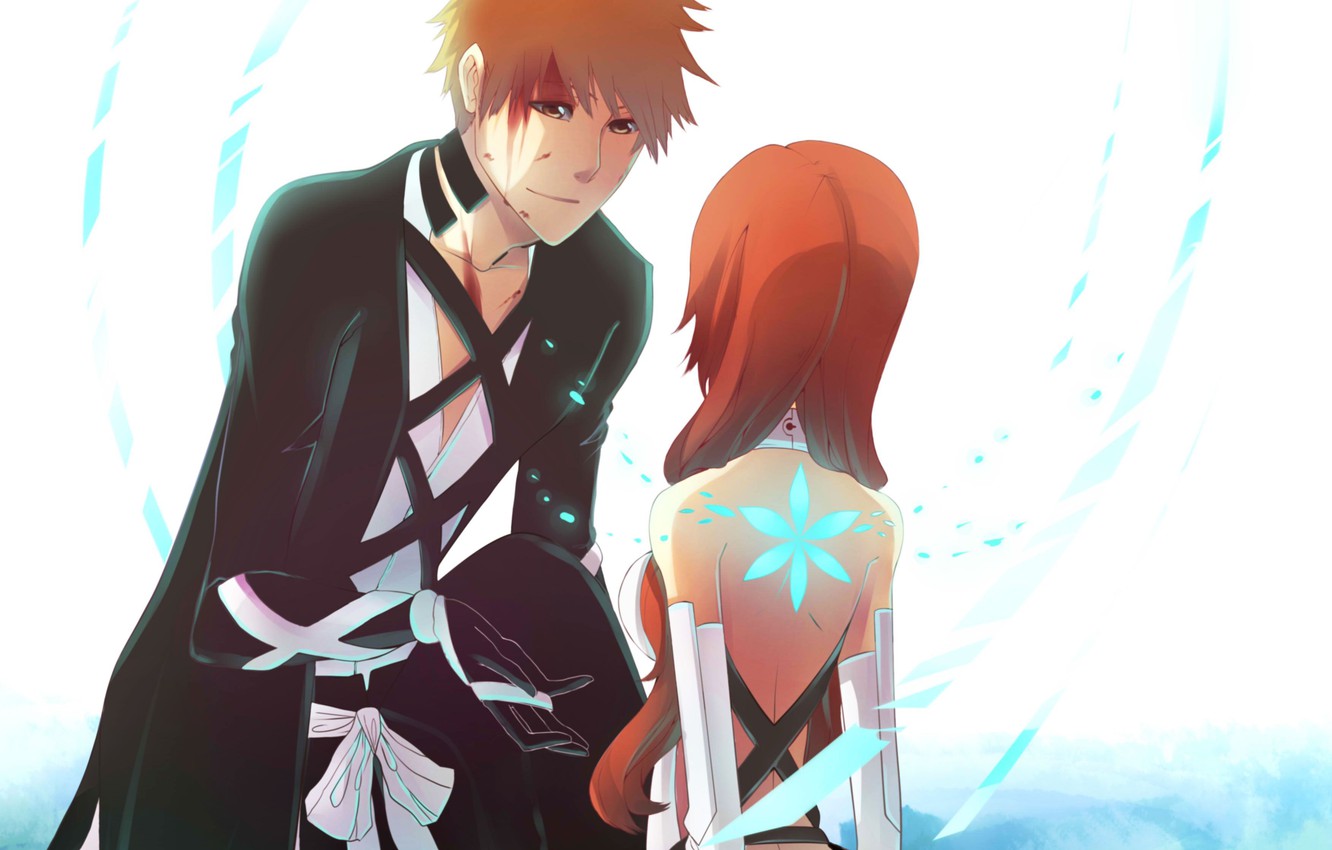 Wallpaper flower, girl, hand, katana, anime, art, guy, bleach, Kurosaki Ichigo, inoue orihime, persona92 image for desktop, section сёнэн