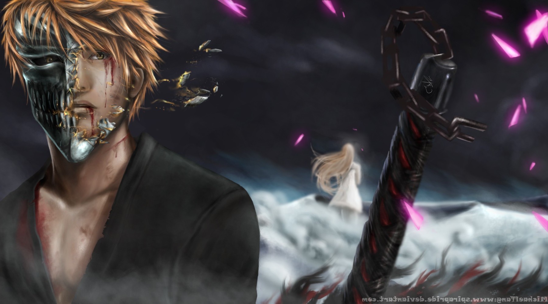 Kurosaki Ichigo, Bleach, Inoue Orihime, Fan Art, Petals Wallpaper HD / Desktop and Mobile Background