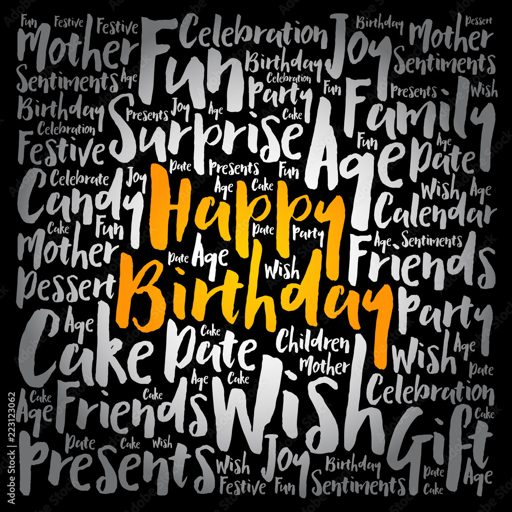 Happy Birthday word cloud collage with numbers, holiday concept background Stock Vector
