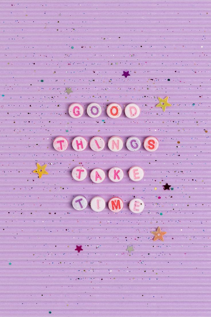 Download free image of GOOD THINGS TAKE TIME beads word typography on purple by Chanikarn Thongsupa. Good things take time, Purple quotes, Simple iphone wallpaper