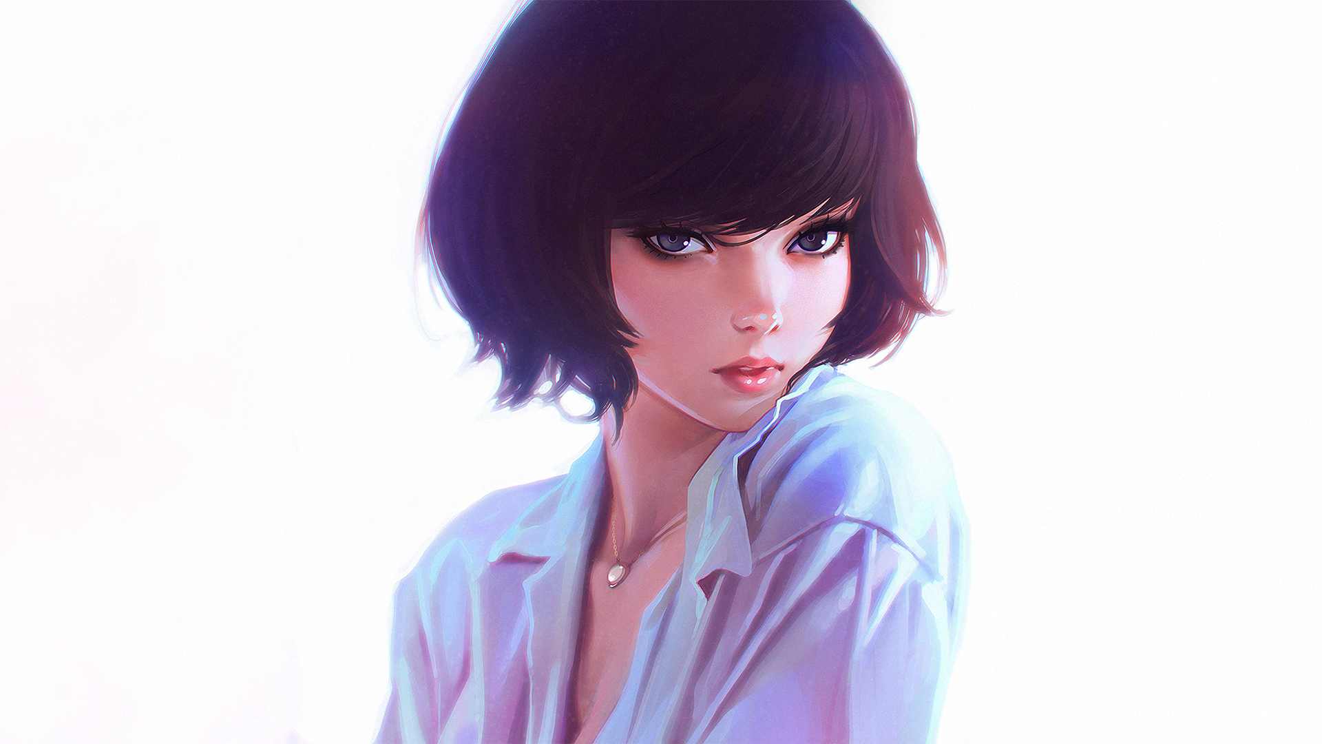 Ilya Kuvshinov, women, short hair, artwork, synthwave, vaporwave Gallery HD Wallpaper