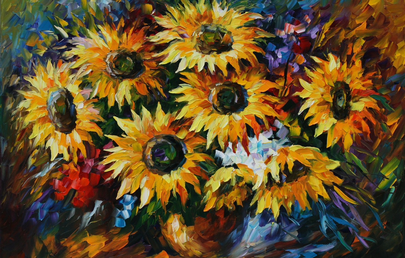 Wallpaper sunflowers, flowers, painting, Leonid Afremov image for desktop, section живопись