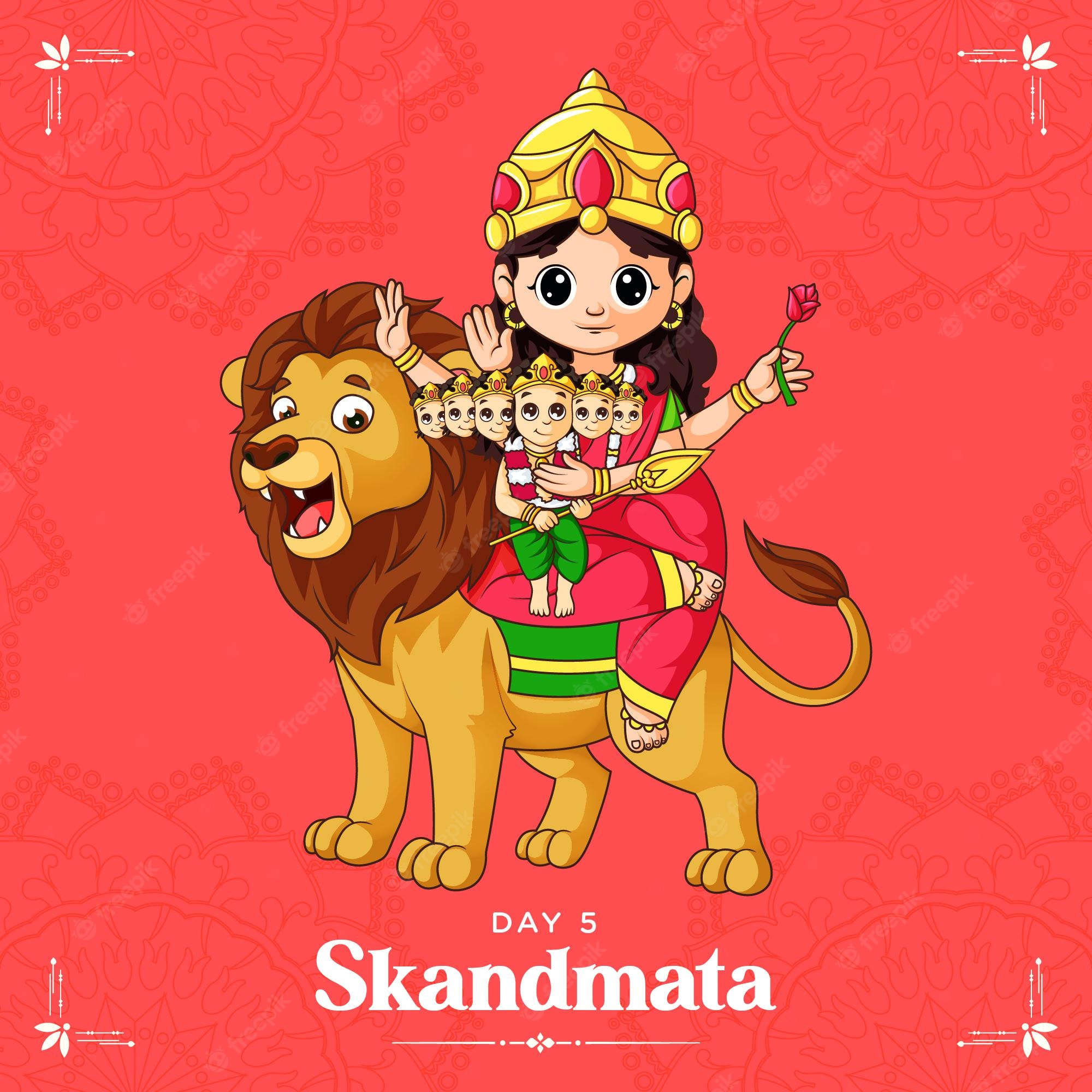 Premium Vector. Cartoon illustration of goddess skandmata maa for navratri banner day one of navratri festival