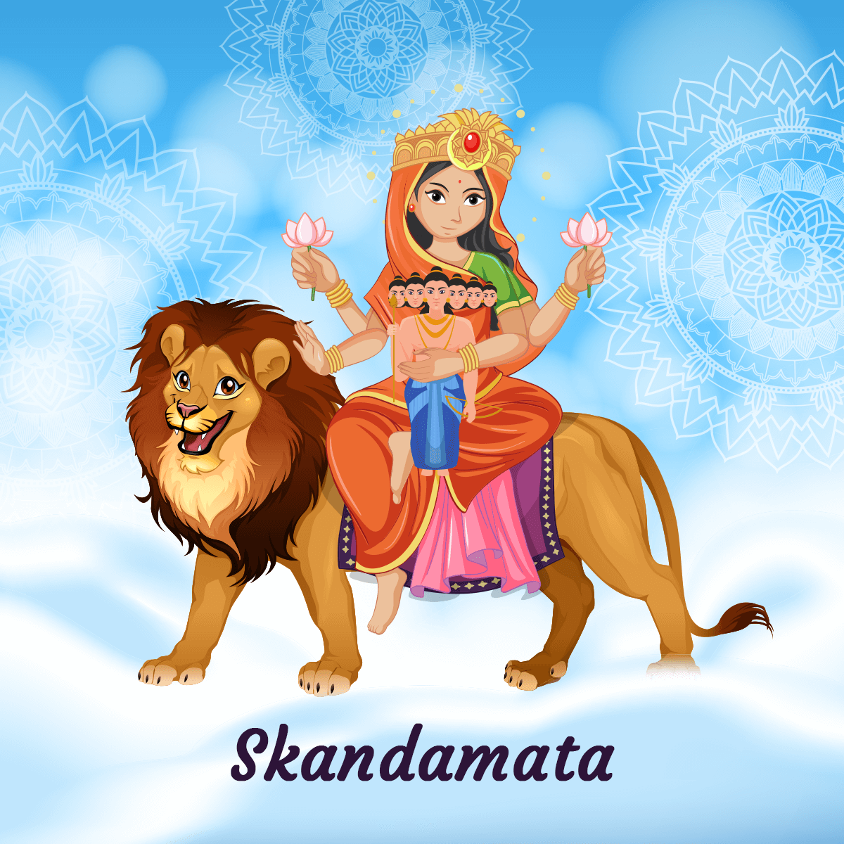 Goddess Skandamata Puja. Happy navratri image, Navratri image, Goddess artwork