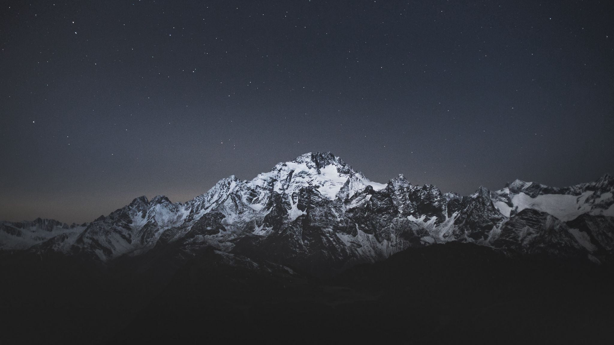 Download wallpaper 2048x1152 mountain, night, starry sky, dark ultrawide monitor HD background