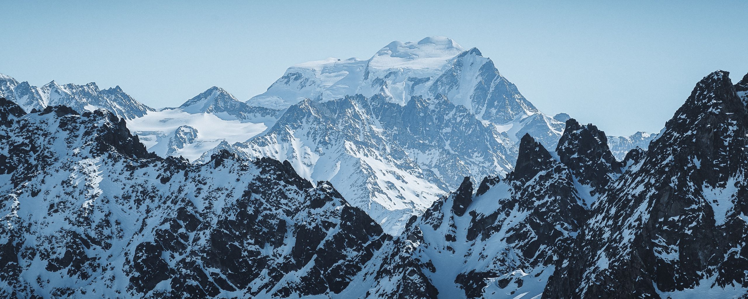 Download wallpaper 2560x1024 mountains, peak, alps, snowy, mountain range ultrawide monitor HD background