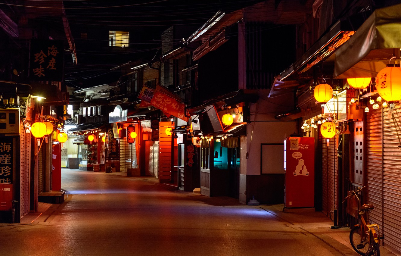 Wallpaper Japan, lights, Japan, night street, Miyajima image for desktop, section город