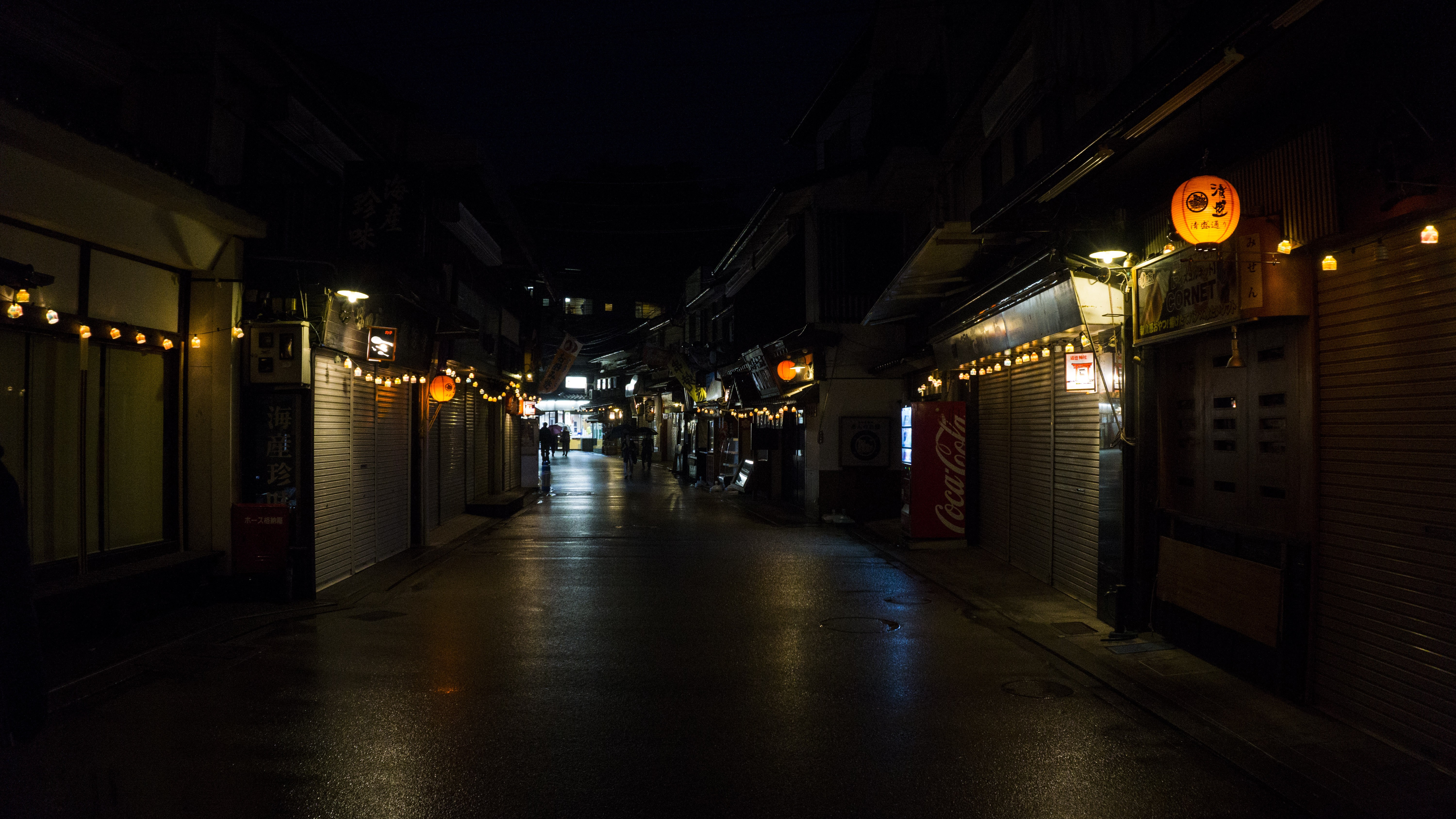 Wallpaper, Japan, street light, night, Asia, road, lantern, evening, infrastructure, Itsukushima, alley, lighting, darkness, urban area 6000x3376