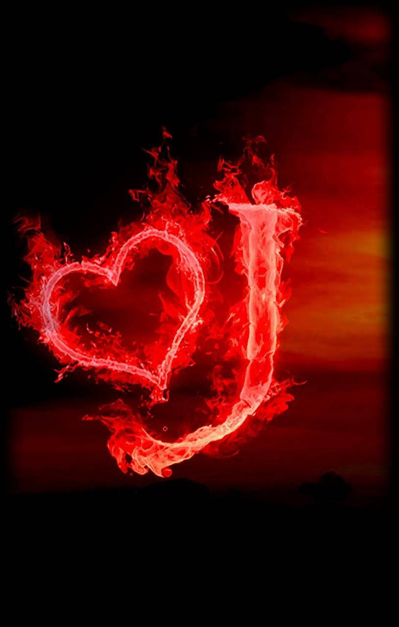 Download Flame Heart And Letter J Wallpaper