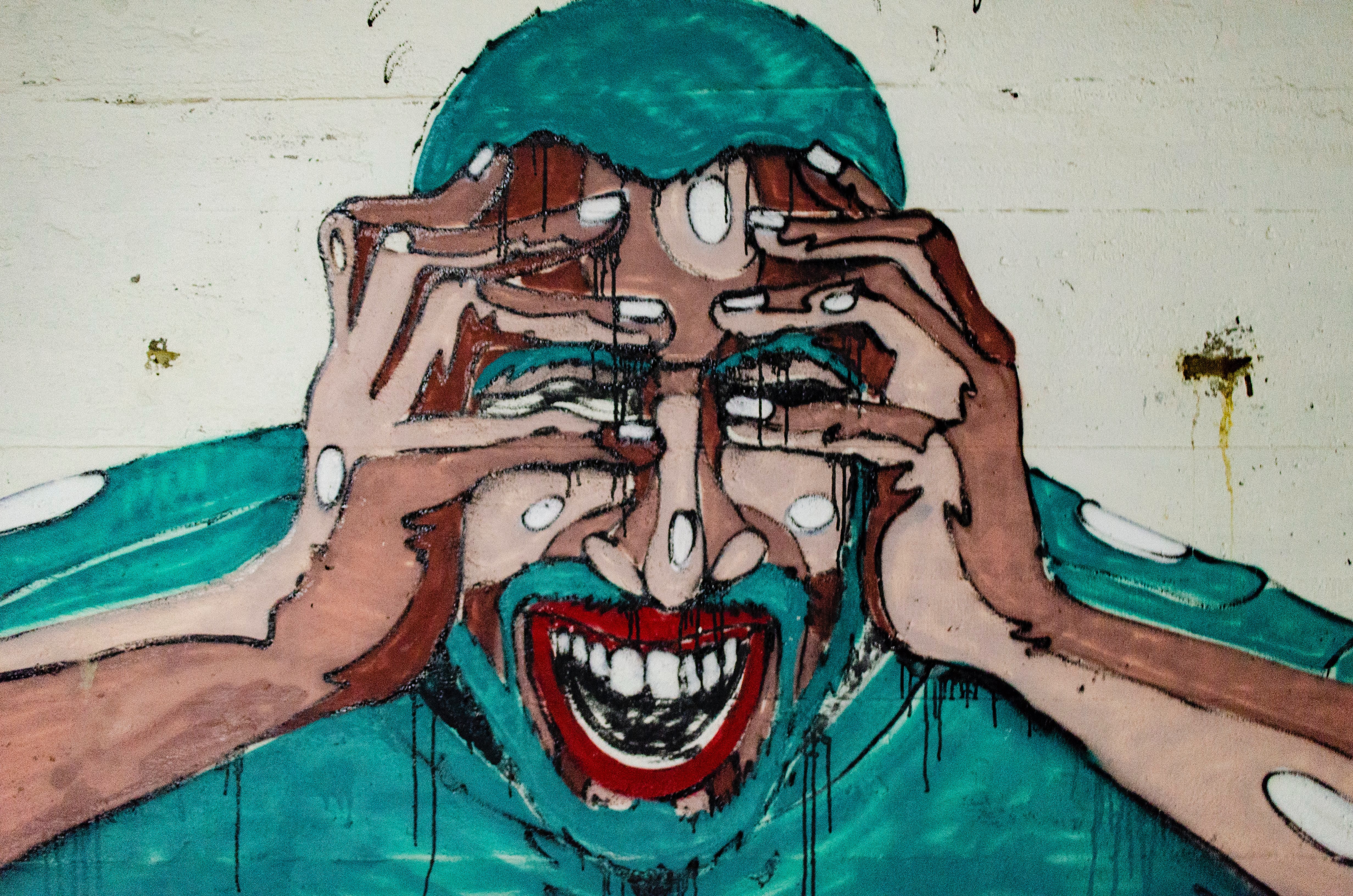 4928x3264 stress, out of balance, fear, graffiti, crying, wall, Free image, modern living, humanity, art, headache, paint, anger, human, life, scream, tabu, street, anxiety, pain Gallery HD Wallpaper