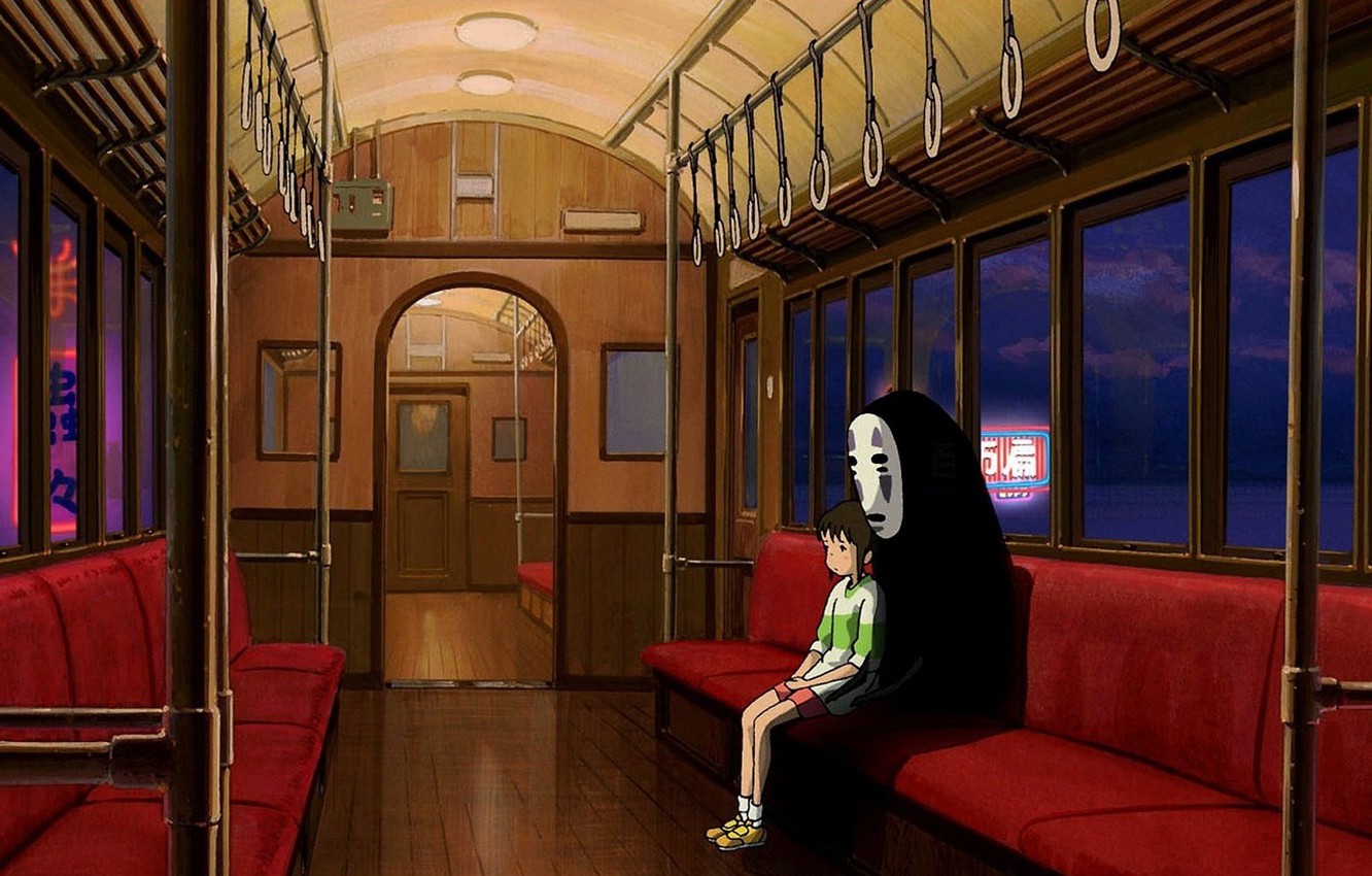 Wallpaper anime, cartoon, movie, train, interior, Hayao Miyazaki, film, Spirited Away, Studio Ghibli, seats, Chihiro image for desktop, section прочее