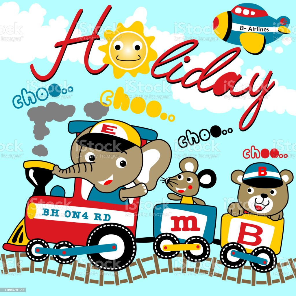 Holiday Time With Funny Animals On Steam Train Kids T Shirt Design Wallpaper Vector Cartoon Illustration Stock Illustration Image Now