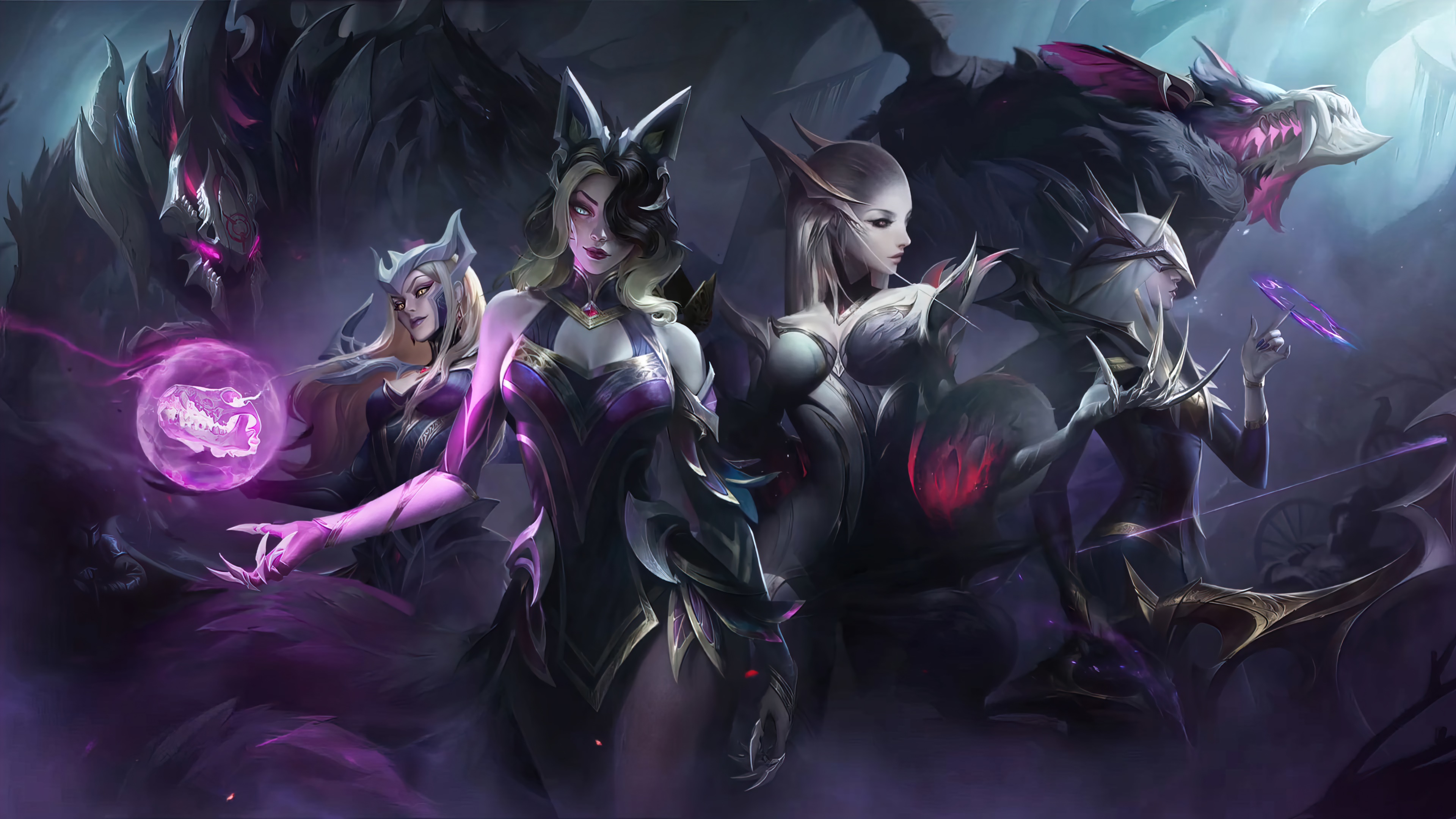 coven, ahri, evelynn, ashe, cassiopeia, warwick, malphite, lol, league of legends, game, 4k, pc Gallery HD Wallpaper