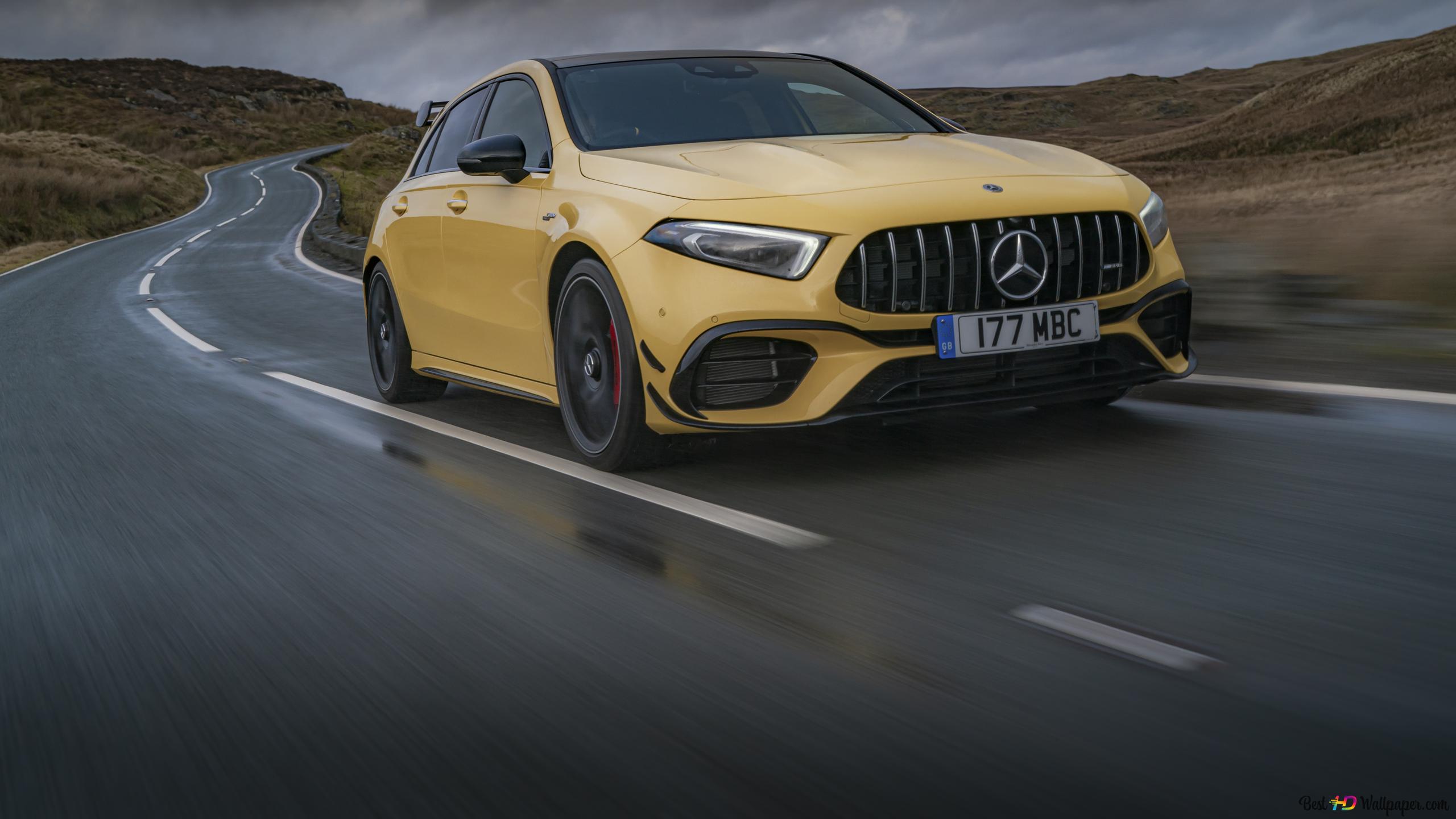 Mercedes Amg A45 Yellow 4K wallpaper download