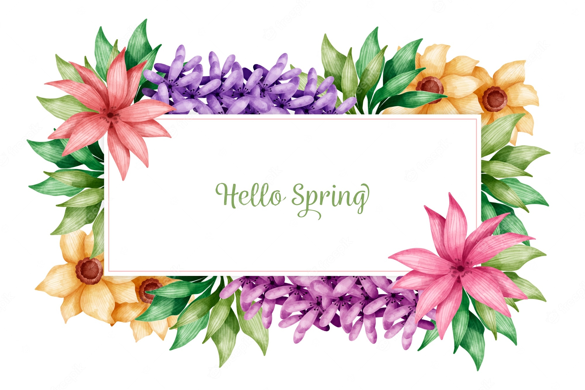 Free Vector. Hello spring wallpaper with colorful flowers