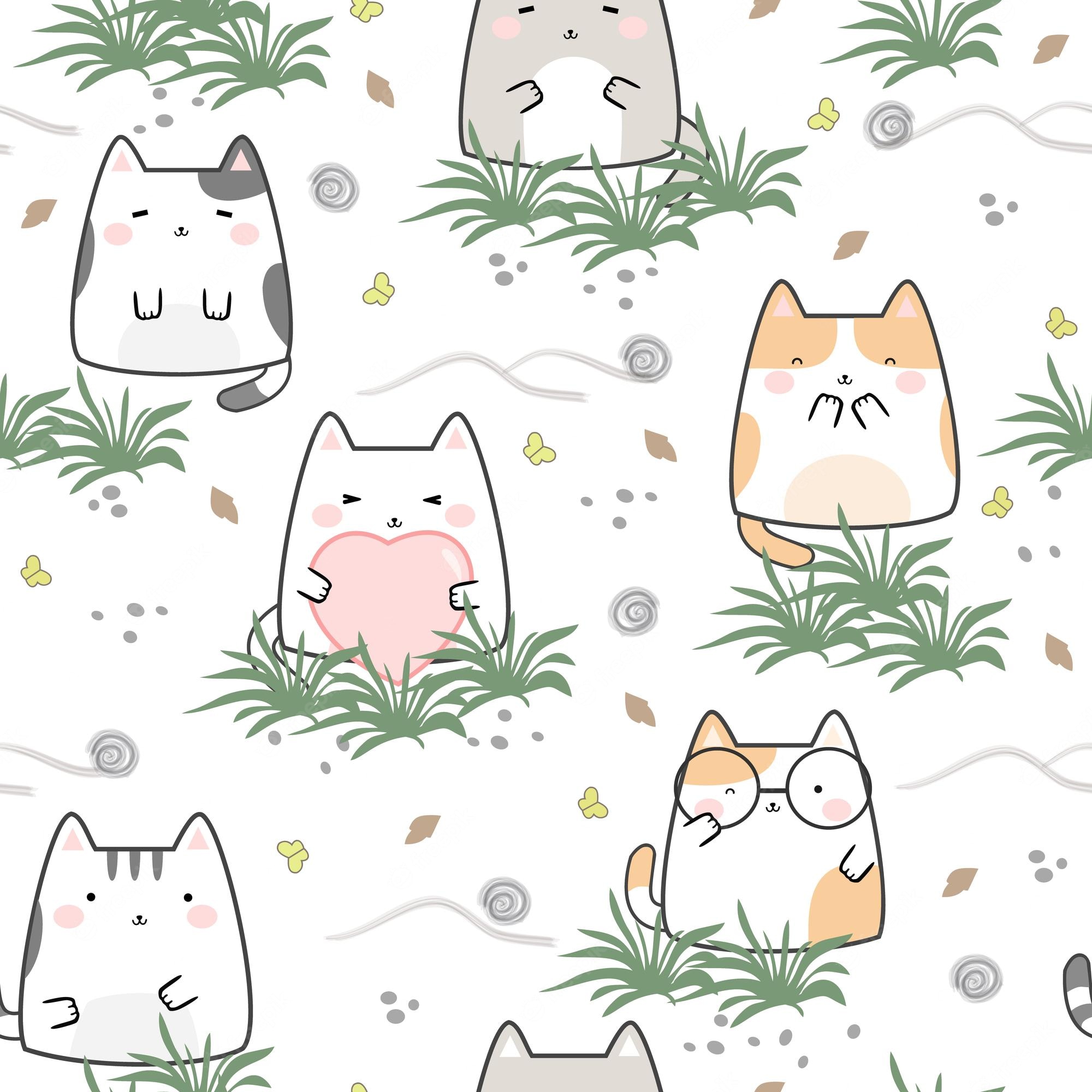 Premium Vector. Seamless pattern kawaii cute cats cartoon animals background vector illustration