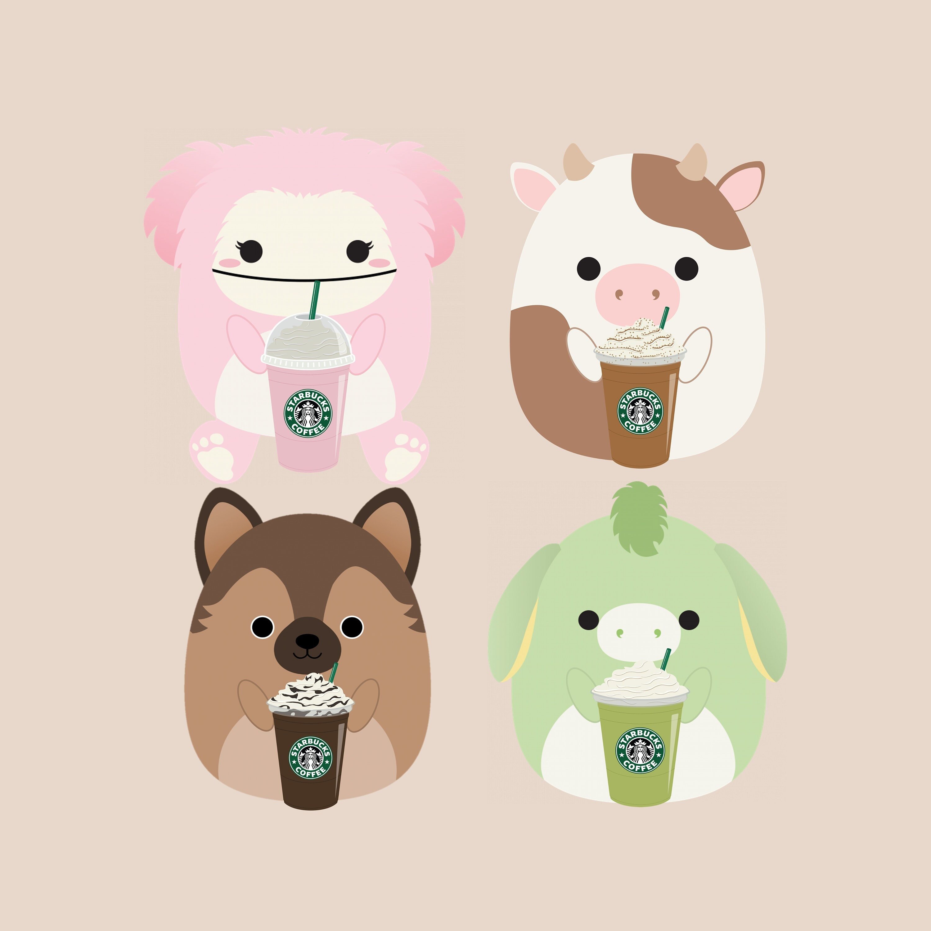 Customizable Squishmallow Holding a Starbucks Drink PNG