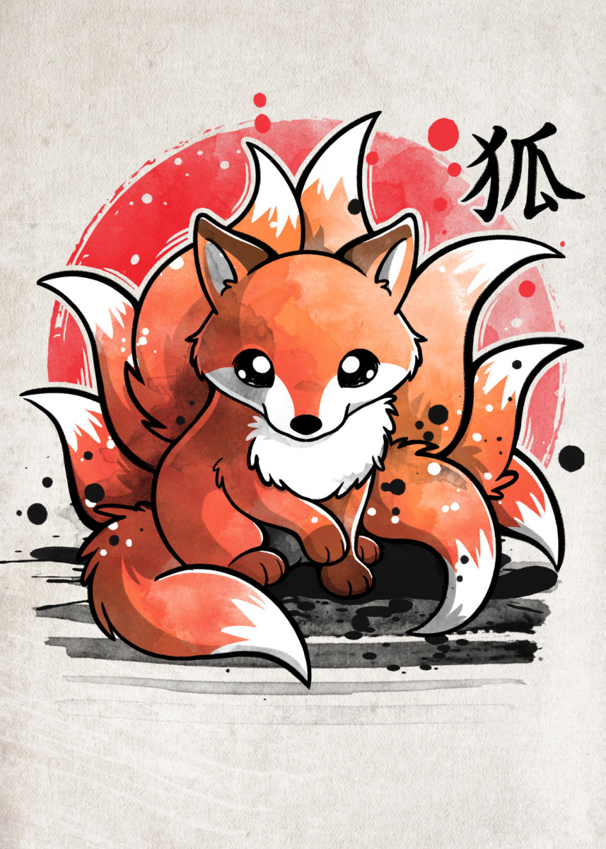 Nine tailed fox' Poster by NemiMakeit Fadda. Displate. Cute fox drawing, Fox artwork, Cute animal drawings kawaii