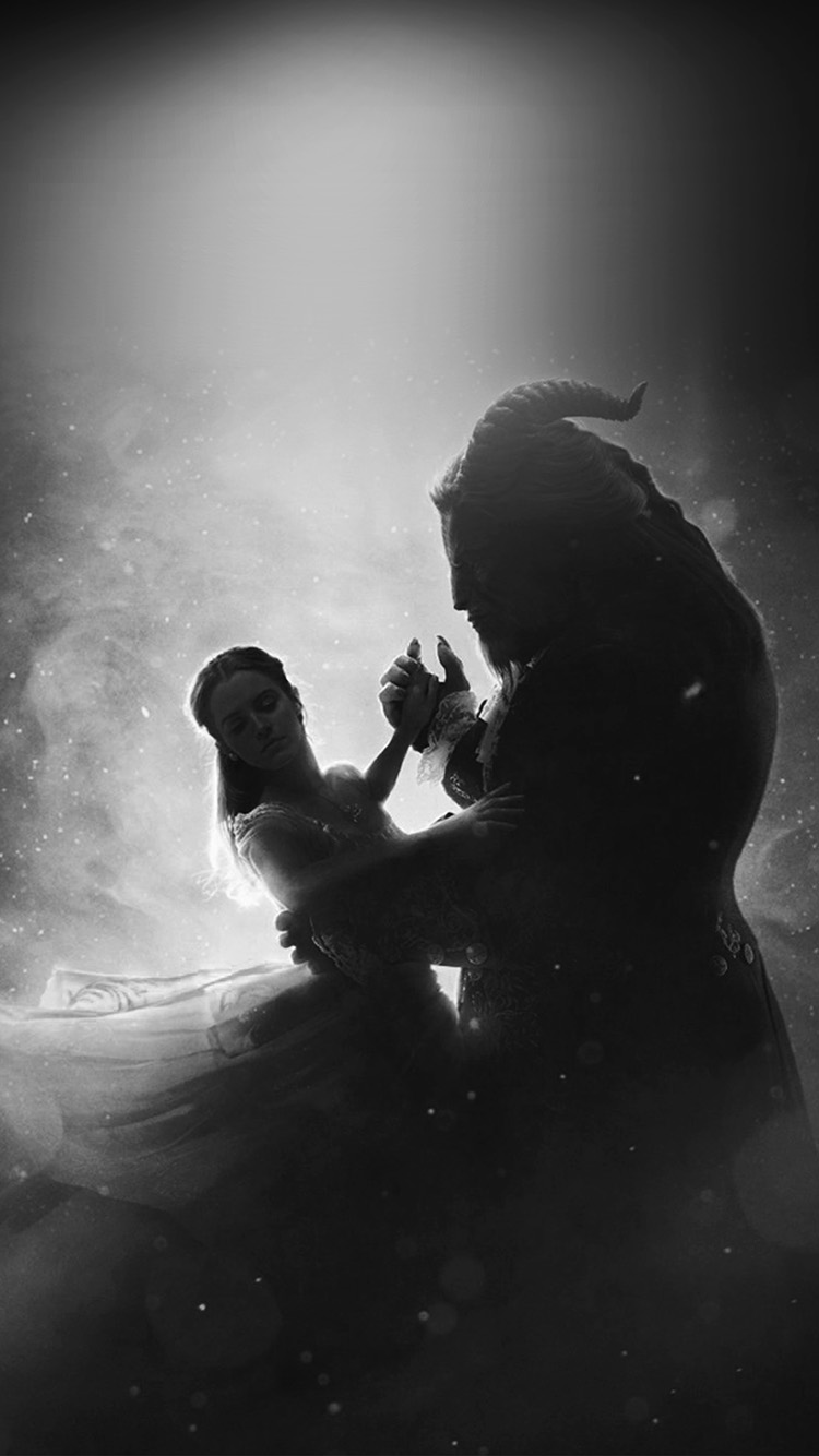 iPhone X wallpaper. disney beauty beast illustration art bw dark