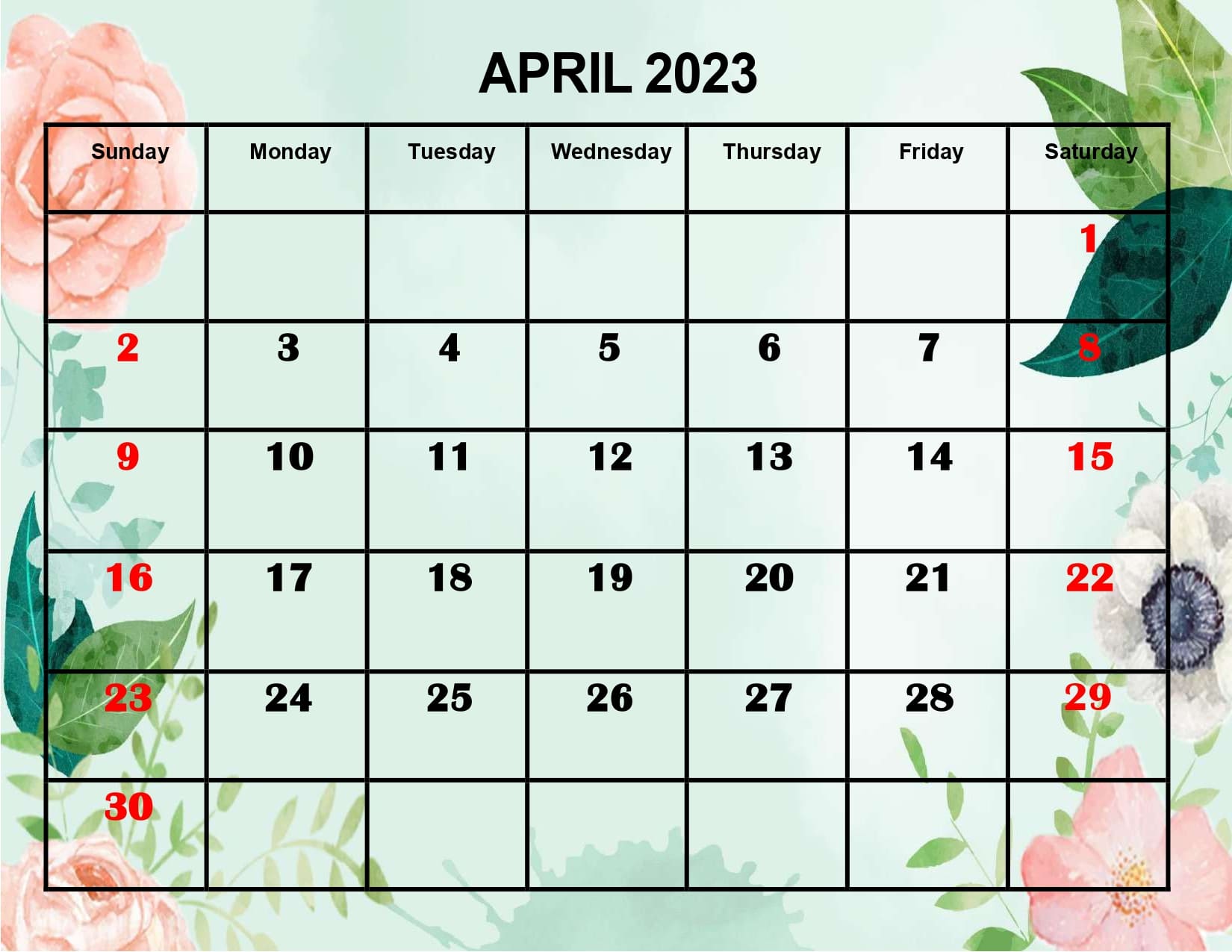April 2023 Calendar Printable PDF with Holidays