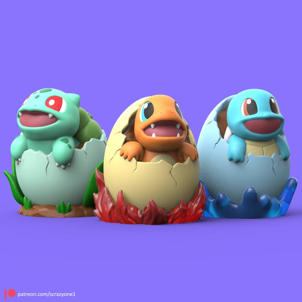 STL file POKEMON DAY 3 KANTO STARTERS (EASY PRINT NO SUPPORT)・3D printable model to download・Cults